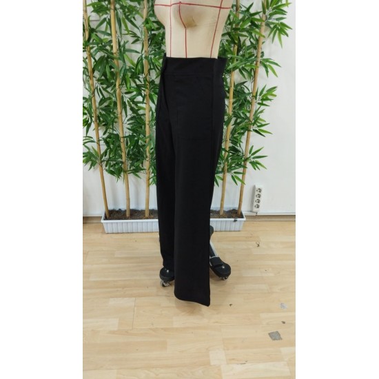 Kadın Yüksek Bel Geniş Paça Detaylı Cepli Ithal Krep Pantolon , 31064