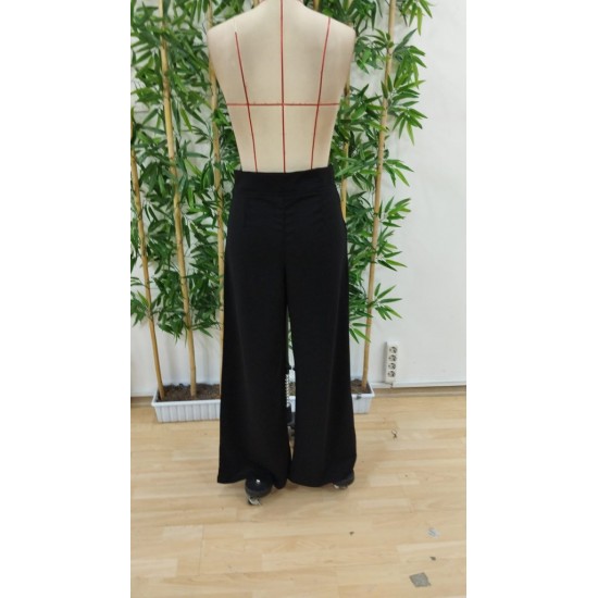 Kadın Yüksek Bel Geniş Paça Detaylı Cepli Ithal Krep Pantolon , 31064