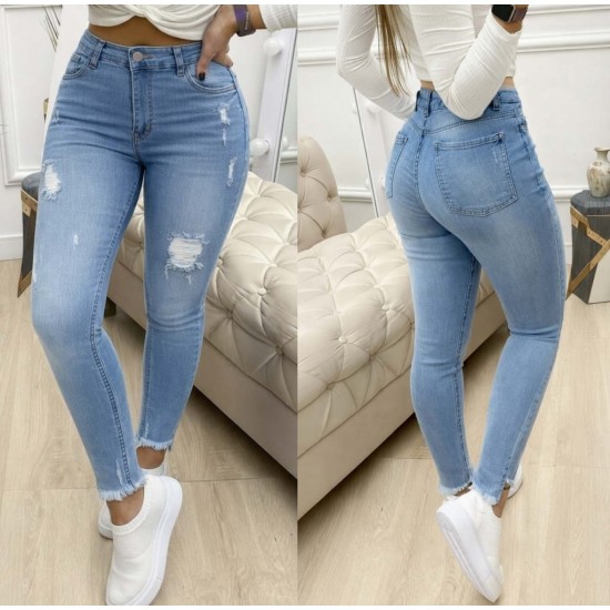 Kadın Yüksek Bel Yırtık Desenli Skınny Kot Pantolon , 31060