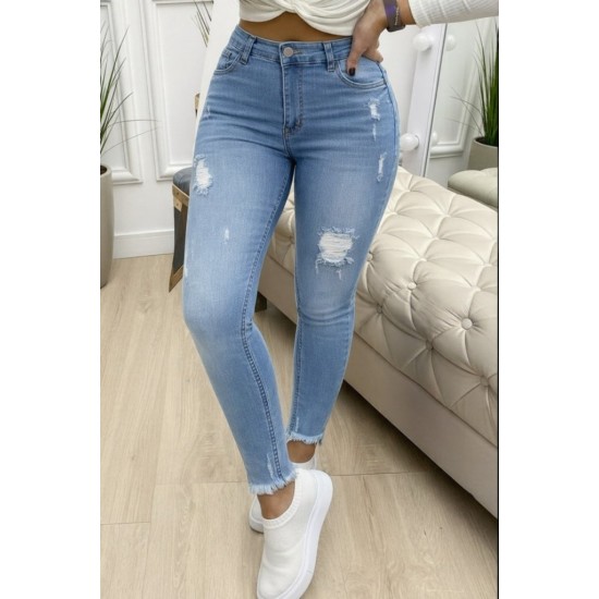 Kadın Yüksek Bel Yırtık Desenli Skınny Kot Pantolon , 31060