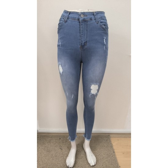 Kadın Yüksek Bel Yırtık Desenli Skınny Kot Pantolon , 31060