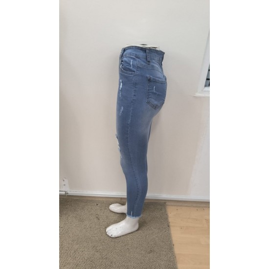 Kadın Yüksek Bel Yırtık Desenli Skınny Kot Pantolon , 31060