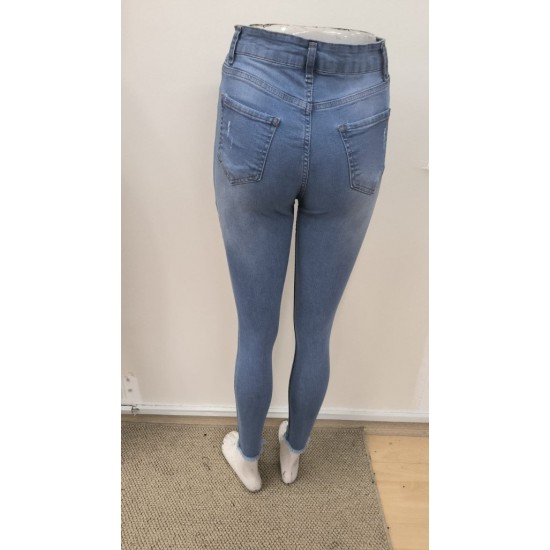 Kadın Yüksek Bel Yırtık Desenli Skınny Kot Pantolon , 31060