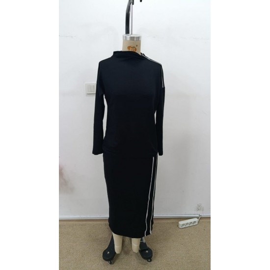 Kadın Uzun Kollu Yüksek Yakalı Yan şerit Detaylı Viskon Iki Iplik Bluz Ve Etek Ikili Takım, 31059