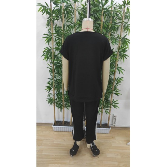 Kadın Kısa Kollu V Yakalı çift Renkli Viskon Iki Iplik Ikili Bluz Ve Pantolon Takım, 30980