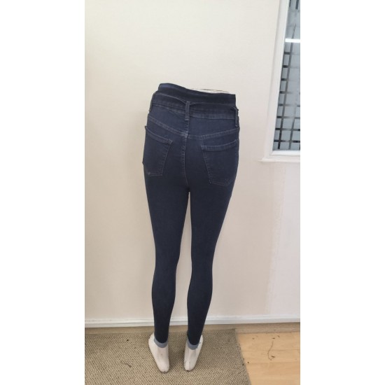 Kadın Yüksek Bel Düğmeli Yırtık Kot Pantolon , 31069