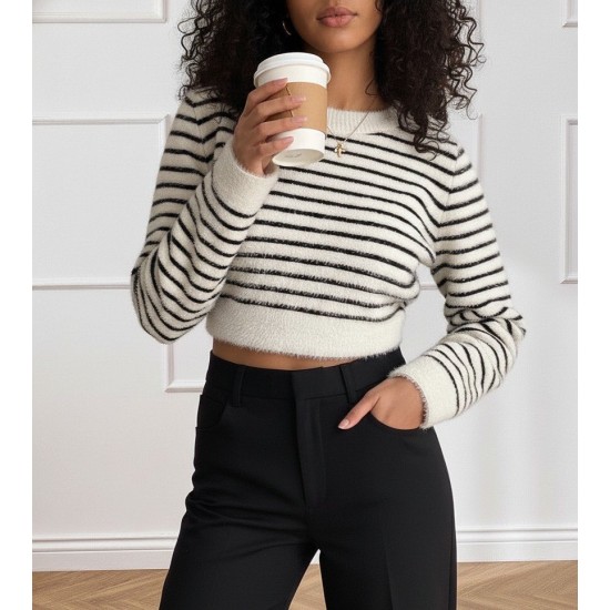 Kadın Uzun Kollu Balıkçı Yaka Crop Triko Bluz, 31067