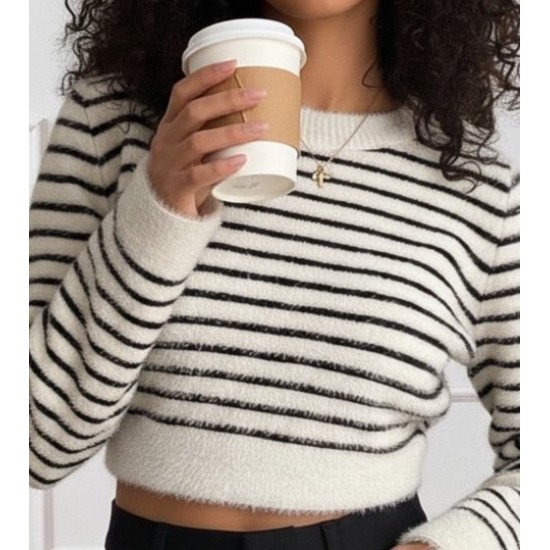 Kadın Uzun Kollu Balıkçı Yaka Crop Triko Bluz, 31067