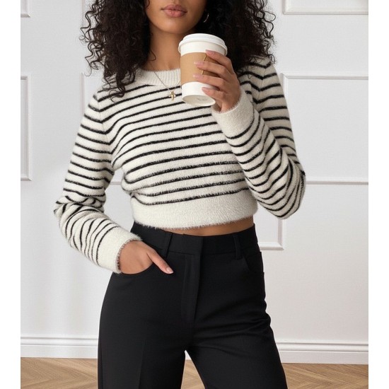 Kadın Uzun Kollu Balıkçı Yaka Crop Triko Bluz, 31067