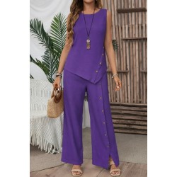 Kadın Askılı Yuvarlak Yakalı önü Asimetrik Detaylı Düğmeli Aerobin Bluz Ve Pantolon Ikili Takım , 31014