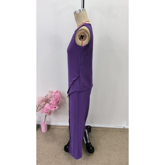 Kadın Askılı Yuvarlak Yakalı önü Asimetrik Detaylı Düğmeli Aerobin Bluz Ve Pantolon Ikili Takım , 31014