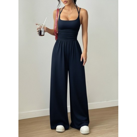 Kadın Askılı Yuvarlak Yaka Uzun Viskon Tulum , 31073