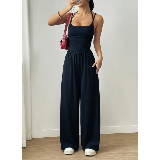 Kadın Askılı Yuvarlak Yaka Uzun Viskon Tulum , 31073