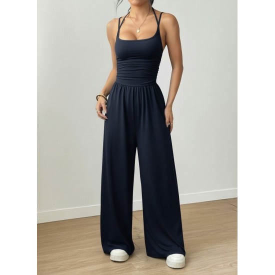 Kadın Askılı Yuvarlak Yaka Uzun Viskon Tulum , 31073