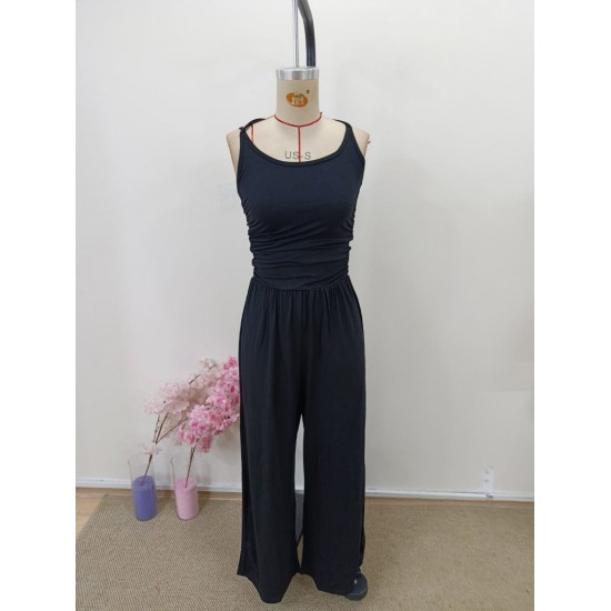 Kadın Askılı Yuvarlak Yaka Uzun Viskon Tulum , 31073