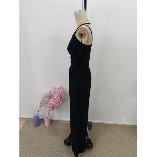 Kadın Askılı Yuvarlak Yaka Uzun Viskon Tulum , 31073