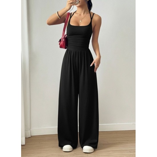 Kadın Askılı Yuvarlak Yaka Uzun Viskon Tulum , 31072