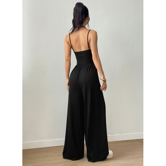 Kadın Askılı Yuvarlak Yaka Uzun Viskon Tulum , 31072