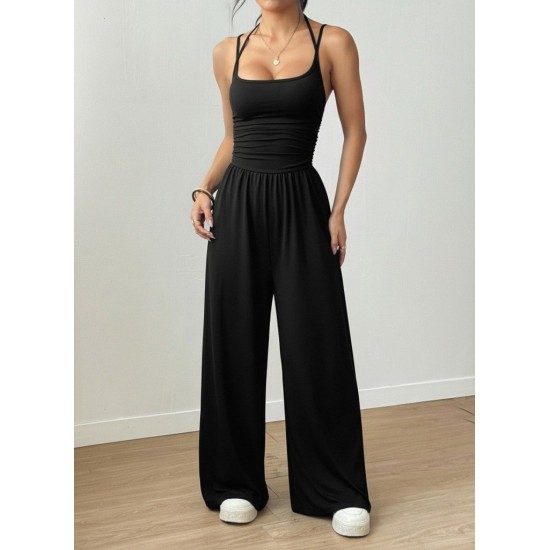 Kadın Askılı Yuvarlak Yaka Uzun Viskon Tulum , 31072