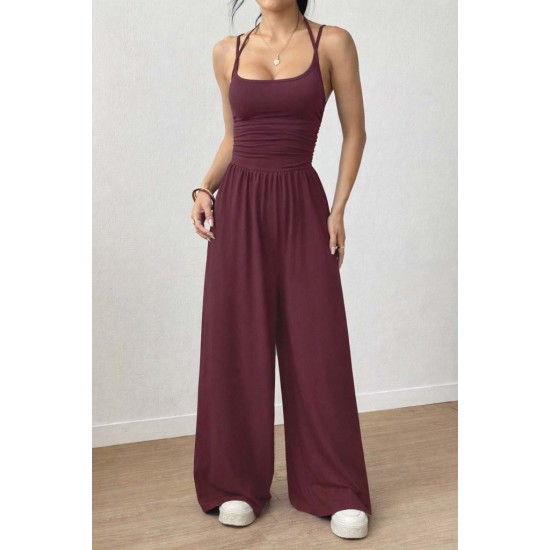 Kadın Askılı Yuvarlak Yaka Uzun Viskon Tulum , 31070