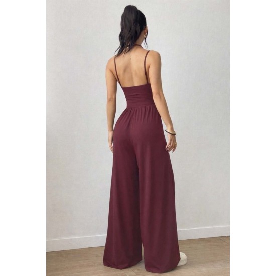 Kadın Askılı Yuvarlak Yaka Uzun Viskon Tulum , 31070