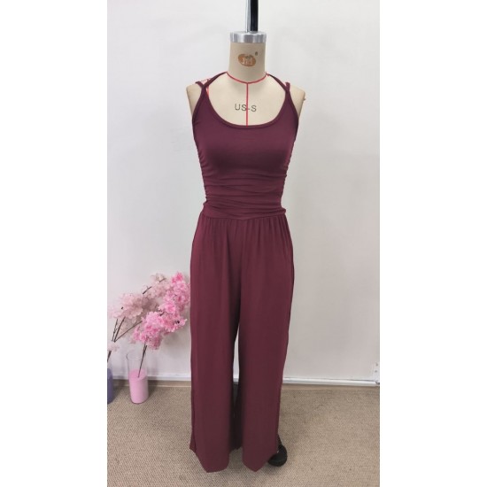 Kadın Askılı Yuvarlak Yaka Uzun Viskon Tulum , 31070