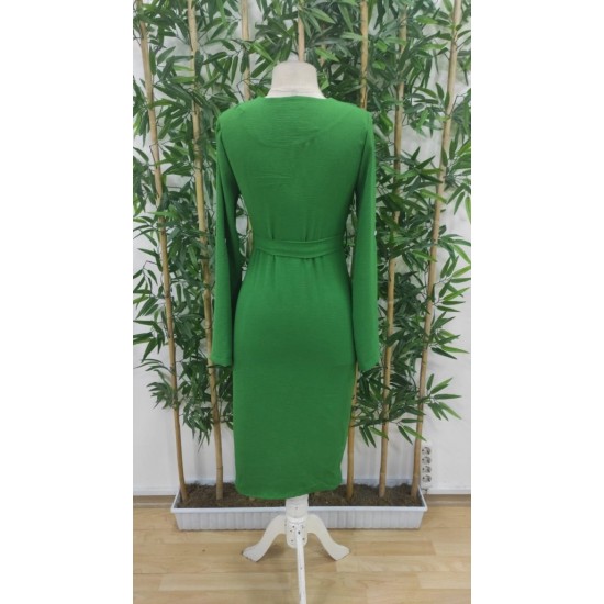 Kadın Uzun Kollu önden Düğmeli Beli Kuşaklı Aerobin Midi Elbise , 31077