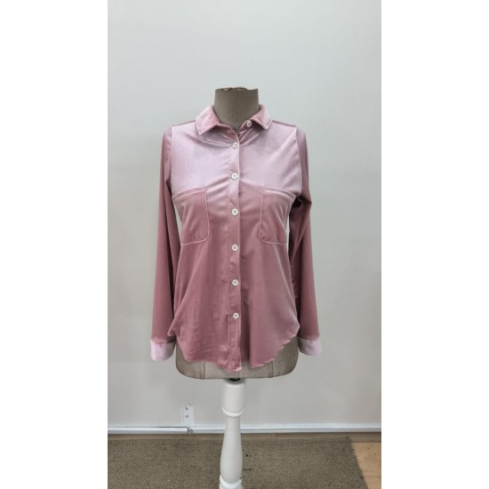 Kadın Uzun Kollu Yakalı önden Düğmeli Cep Detaylı Kadife Gömlek , 31075