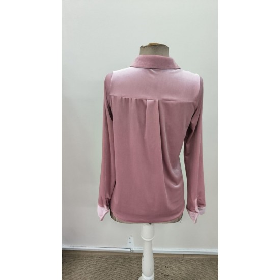 Kadın Uzun Kollu Yakalı önden Düğmeli Cep Detaylı Kadife Gömlek , 31075