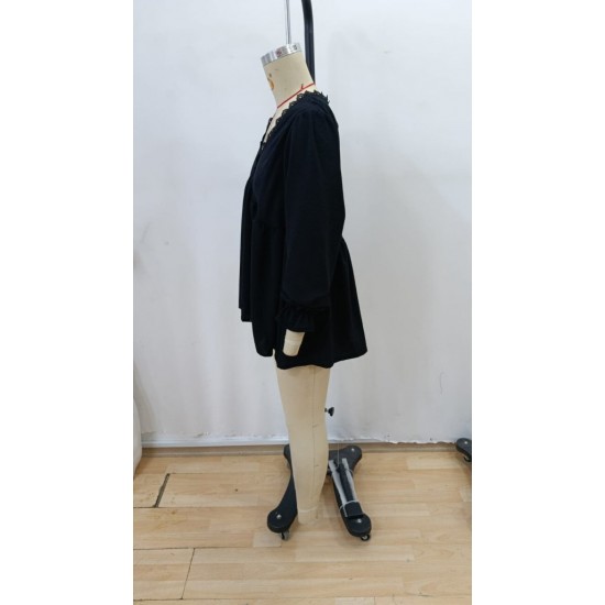 Kadın Uzun Kollu V Dantel Yaka Aerobin Bluz , 31081