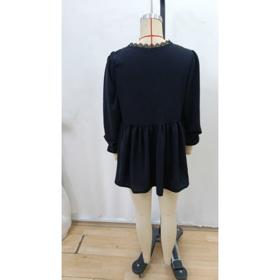 Kadın Uzun Kollu V Dantel Yaka Aerobin Bluz , 31081