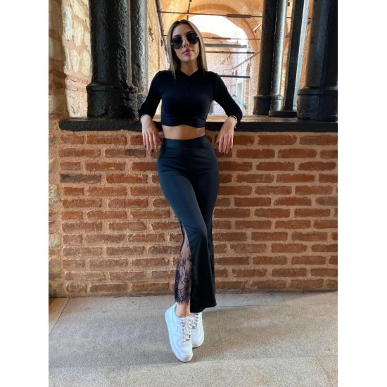 Kadın Ispanyol Paça  Dantel Detay Dalgıç Tayt, 31080