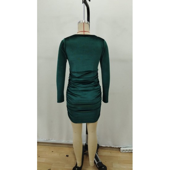 Kadın Uzun Kollu çapraz Yakalı Mini Kadife Elbise , 31078