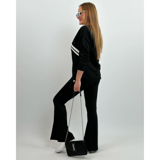 Kadın Uzun Kollu V Yakalı şerit Detaylı Viskon Iki Iplik Bluz Ve Pantolon Ikili Takım , 31093