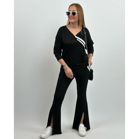 Kadın Uzun Kollu V Yakalı şerit Detaylı Viskon Iki Iplik Bluz Ve Pantolon Ikili Takım , 31093