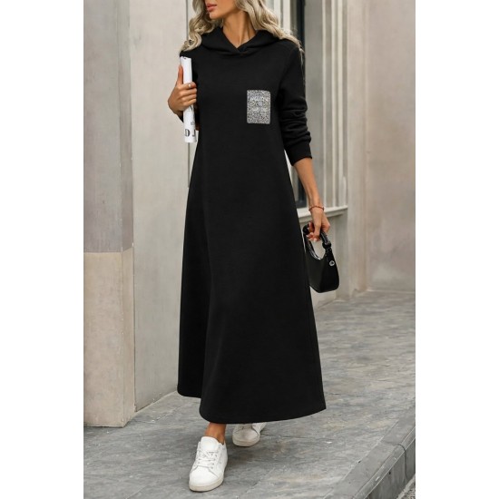 Kadın Uzun Kollu Kapşonlu Cep Detaylı Viskon Iki Iplik Maxi Elbise , 31090