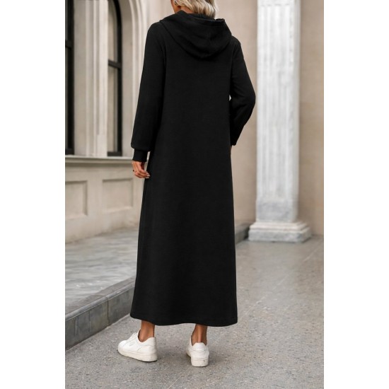 Kadın Uzun Kollu Kapşonlu Cep Detaylı Viskon Iki Iplik Maxi Elbise , 31090