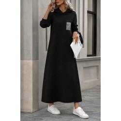 Kadın Uzun Kollu Kapşonlu Cep Detaylı Viskon Iki Iplik Maxi Elbise , 31090