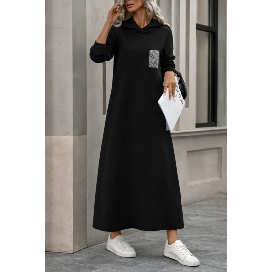 Kadın Uzun Kollu Kapşonlu Cep Detaylı Viskon Iki Iplik Maxi Elbise , 31090