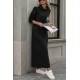 Kadın Uzun Kollu Kapşonlu Cep Detaylı Viskon Iki Iplik Maxi Elbise , 31090