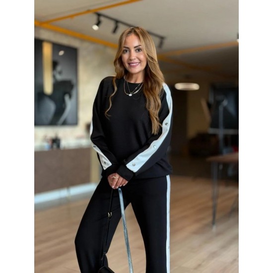 Kadın Uzun Kollu Bisiklet Yakalı Düğmeli Viskon Iki Iplik Bluz Ve Pantolon Ikili Takım , 31097