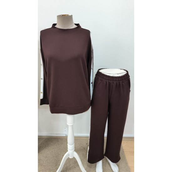 Kadın Uzun Kollu Bisiklet Yakalı Düğmeli Viskon Iki Iplik Bluz Ve Pantolon Ikili Takım , 31096