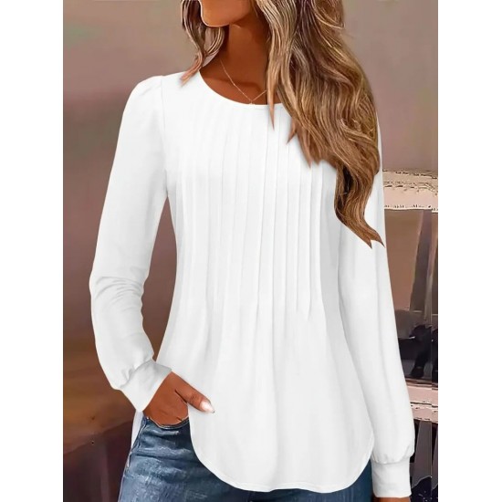 Kadın Uzun Kollu Yuvarlak Yaka Nervürlü Bluz , 31095