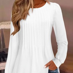 Kadın Uzun Kollu Yuvarlak Yaka Nervürlü Bluz , 31095