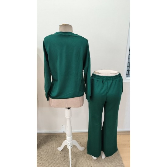 Kadın Uzun Kollu V Yakalı şerit Detaylı Viskon Iki Iplik Bluz Ve Pantolon Ikili Takım , 31092