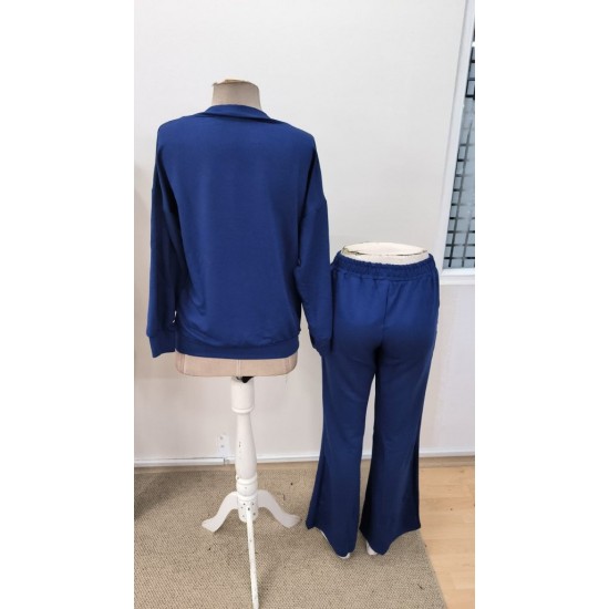 Kadın Uzun Kollu V Yakalı şerit Detaylı Viskon Iki Iplik Bluz Ve Pantolon Ikili Takım , 31091