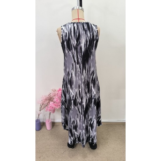 Kadın Askılı Yuvarlak Yakalı Cepli Uzun Desenli Süprem Elbise, 31109