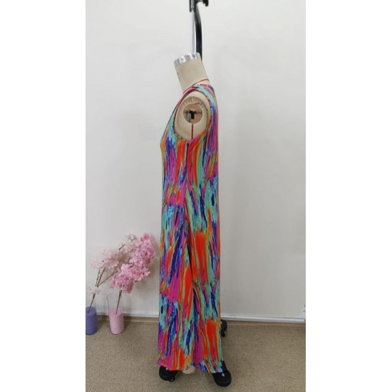 Kadın Askılı Yuvarlak Yakalı Cepli Uzun Desenli Süprem Elbise, 31108