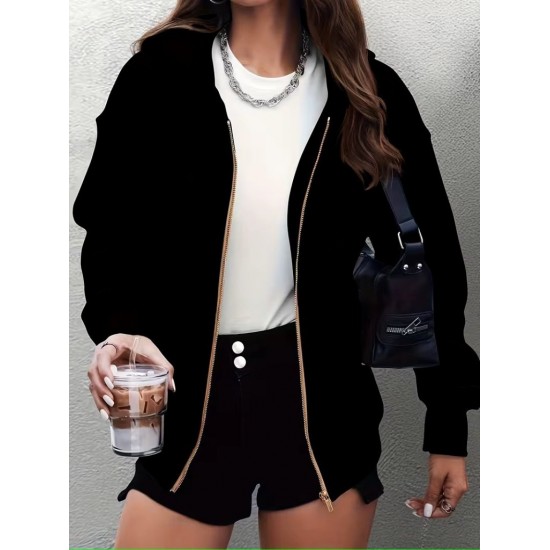 Kadın Uzun Kollu Kapşonlu Fermuarlı önden Cep Detaylı şardonlu Iki Iplik Ceket, 31102