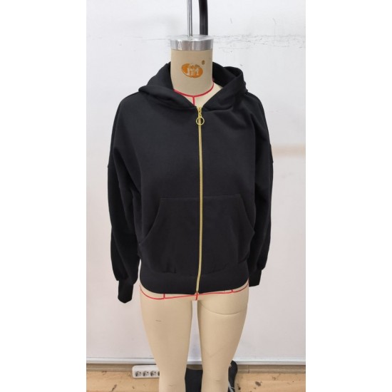 Kadın Uzun Kollu Kapşonlu Fermuarlı önden Cep Detaylı şardonlu Iki Iplik Ceket, 31102